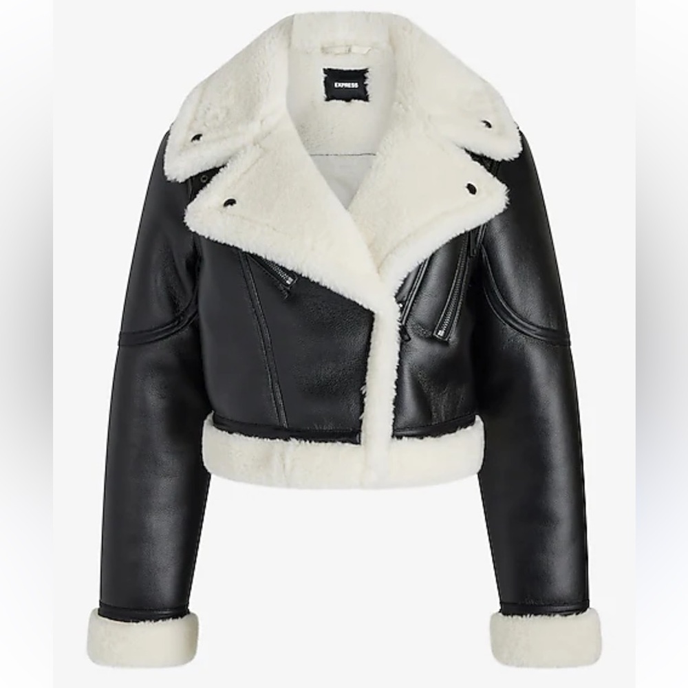 NWT Black and White Sherpa Leather Jacket